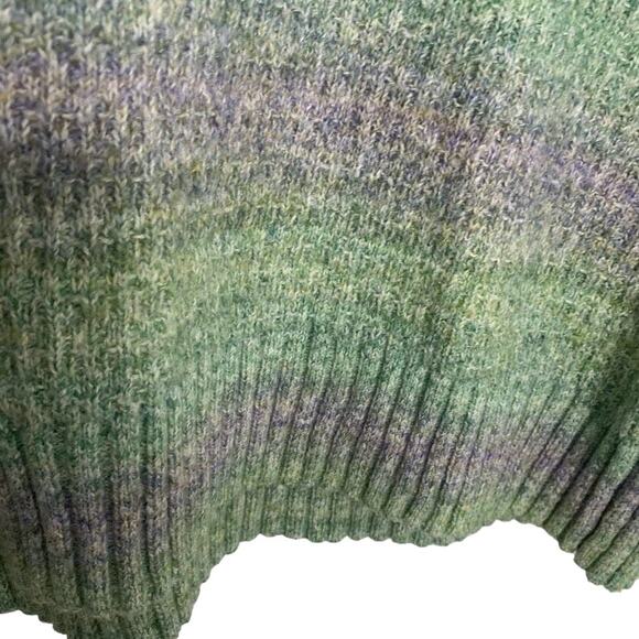Talbots Striped Pullover Sweater Womens L Green Button Mock Neck Ribbed Wool - Picture 3 of 8
